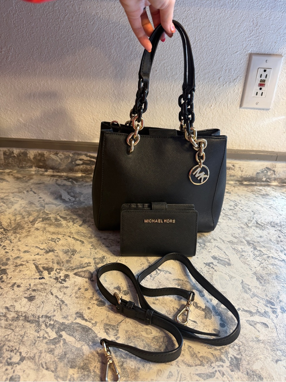 Michael Kors Black Saffiano Crossbody Tote with Wallet